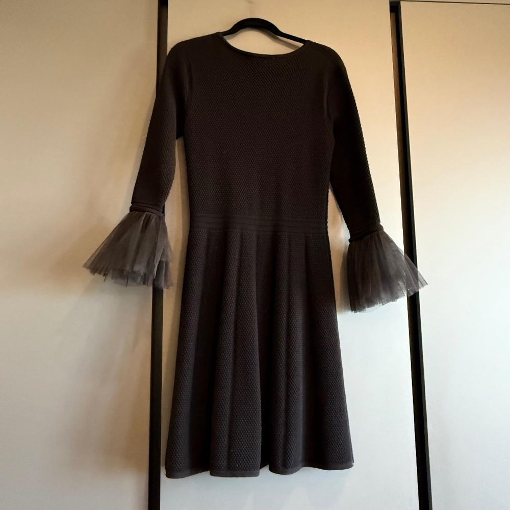 Black Knit Cocktail Dress with Chiffon Sleeve